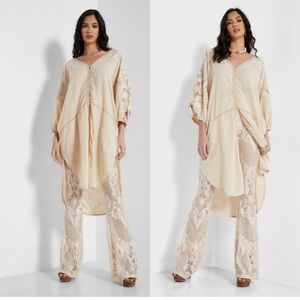Free People Cream Lace-Detail Midi Tunic Dress NWT